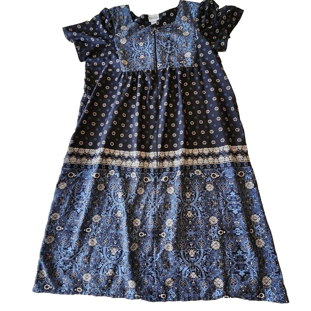 Cozee Corner XL Blue Patchwork Bandana Print Lounge House Dress Grandmacore